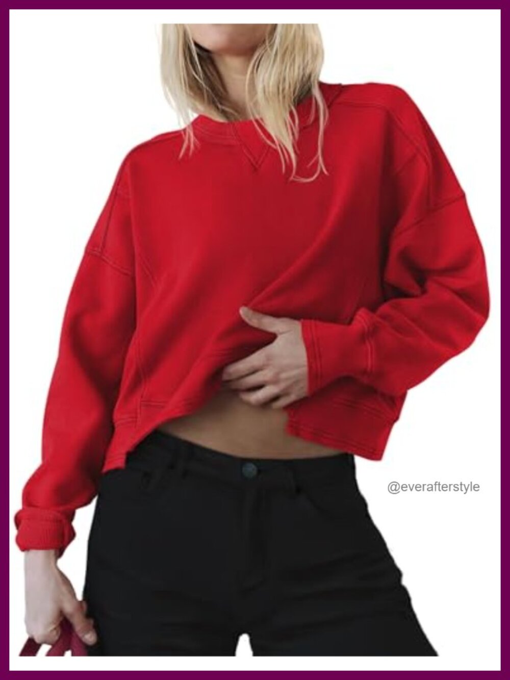Womens Fleece Crewneck Cropped Sweatshirt Long Sleeve Pullover Top